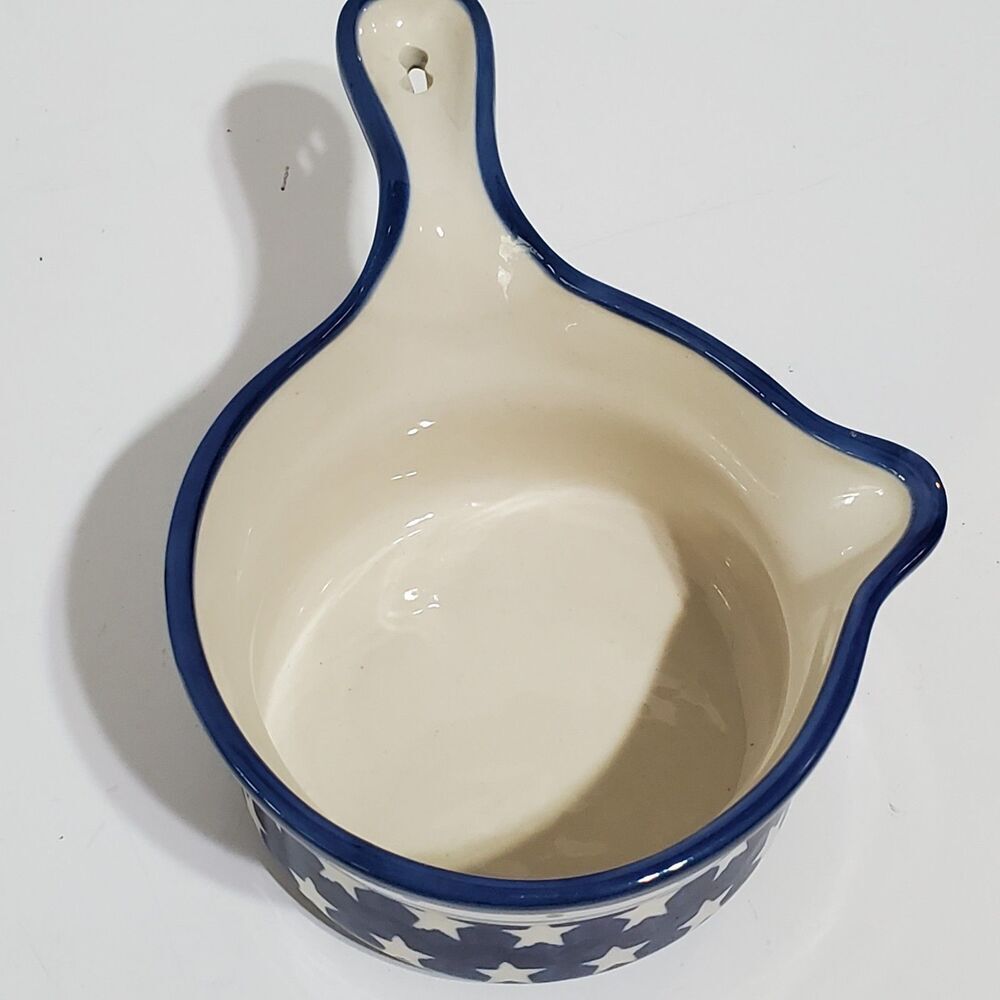 Boleslawiec Polish Pottery Stars Stripes Gravy Dish Boat Handle Pouring Spout - Picture 2 of 5